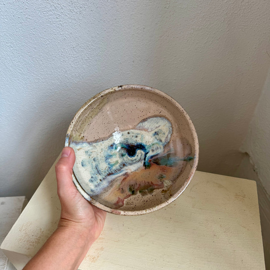 Speckled Neutrals Bowl with Turquoise