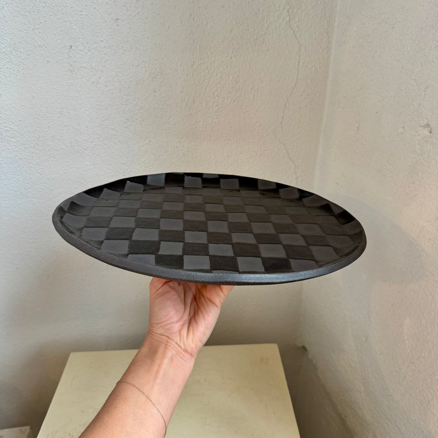Black Check Oval Platter