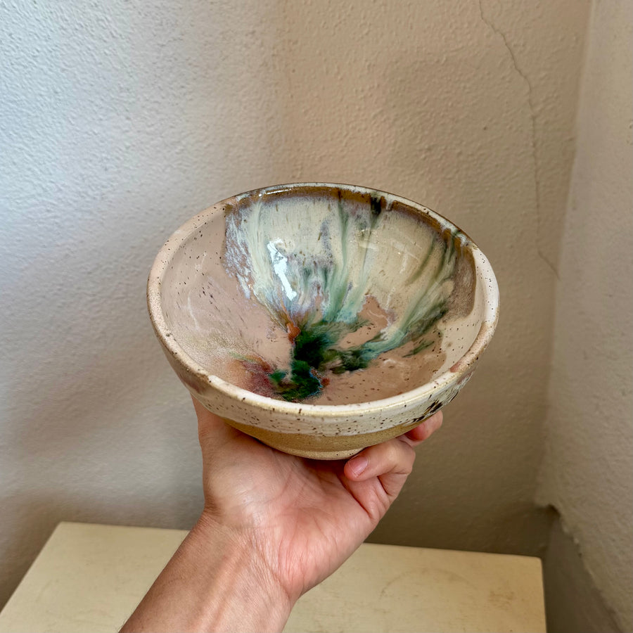 Speckled Neutrals Bowl with Turquoise