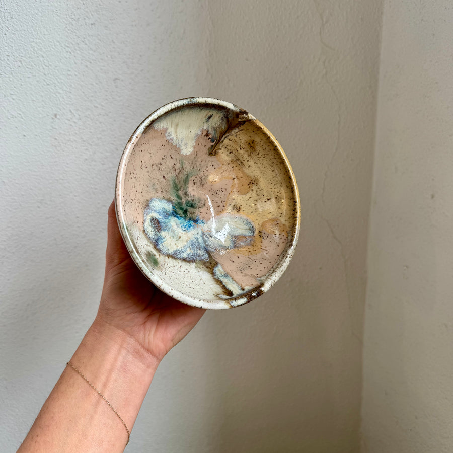 Speckled Neutrals Bowl with Turquoise