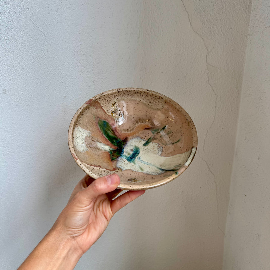 Speckled Neutrals Bowl with Turquoise