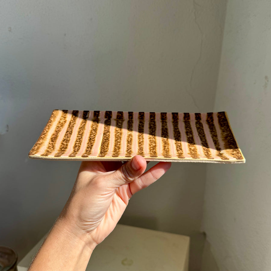 Pink + Speckled Brown Stripe Vanity Tray