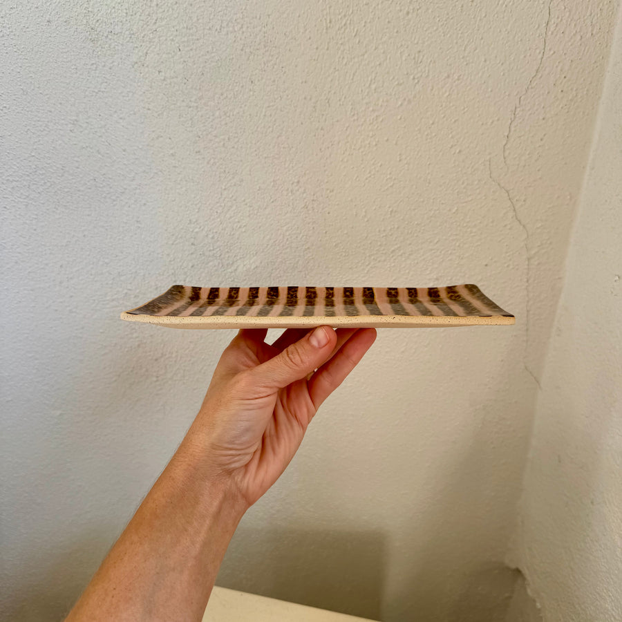 Pink + Speckled Brown Stripe Vanity Tray