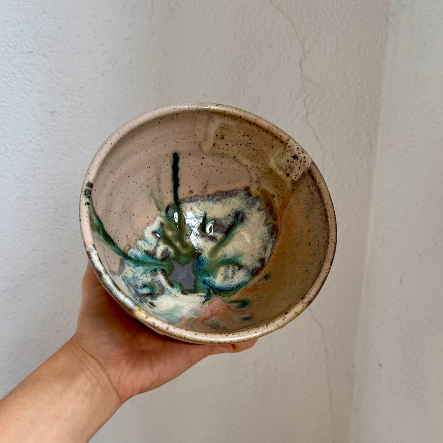 Speckled Neutrals Bowl with Turquoise