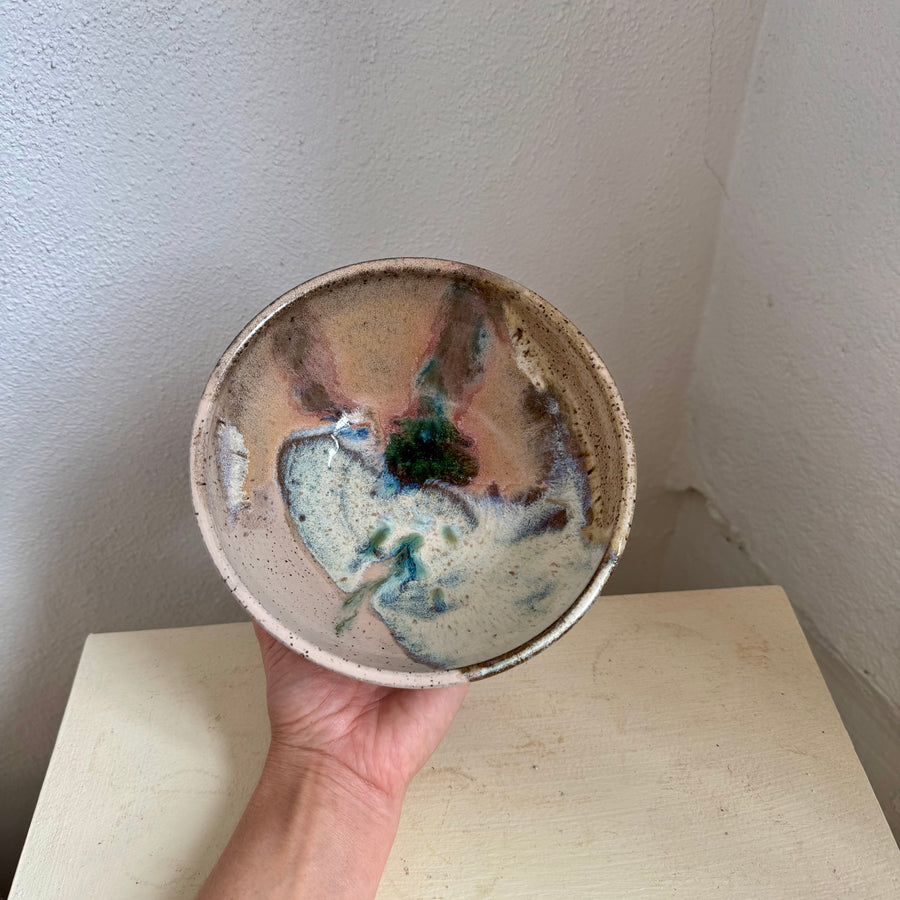 Speckled Neutrals Bowl with Turquoise