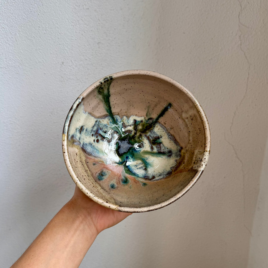 Speckled Neutrals Bowl with Turquoise