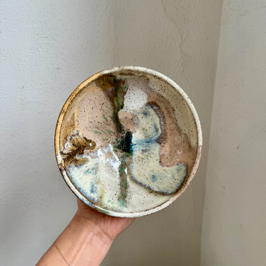 Speckled Neutrals Bowl with Turquoise