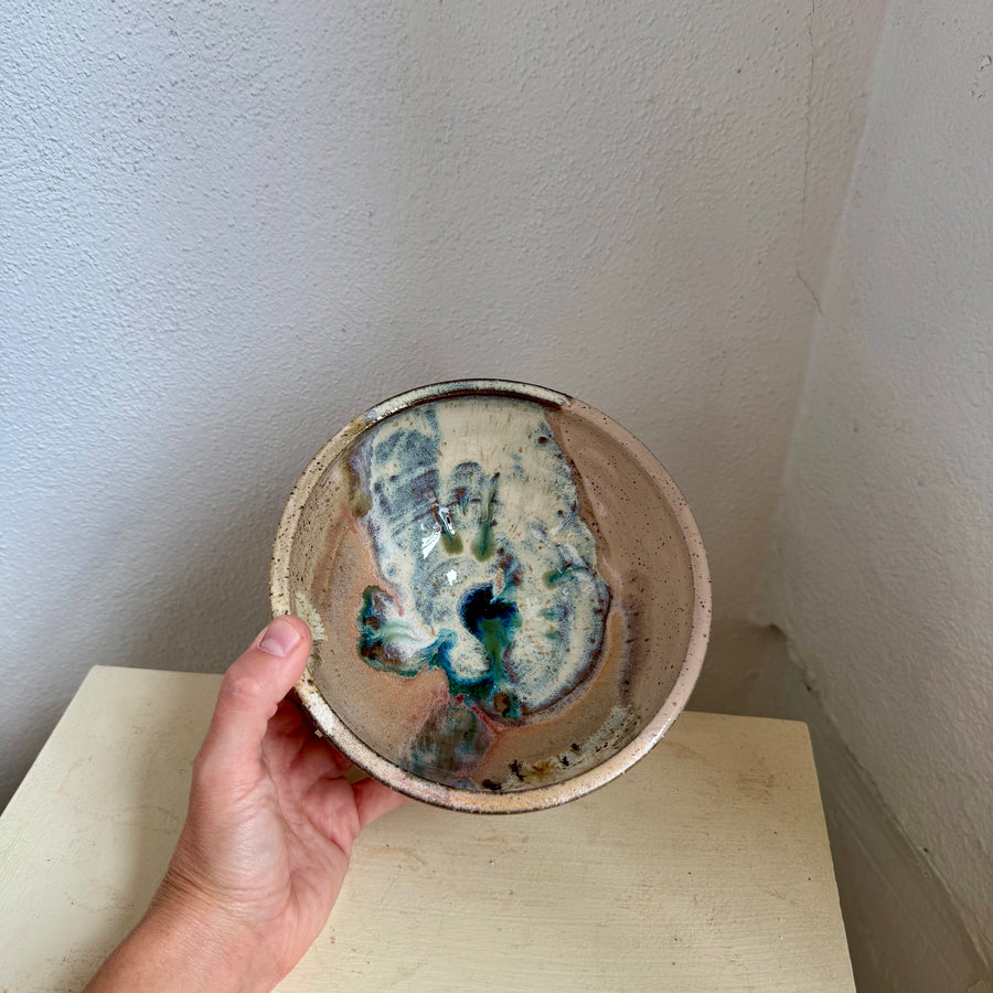 Speckled Neutrals Bowl with Turquoise