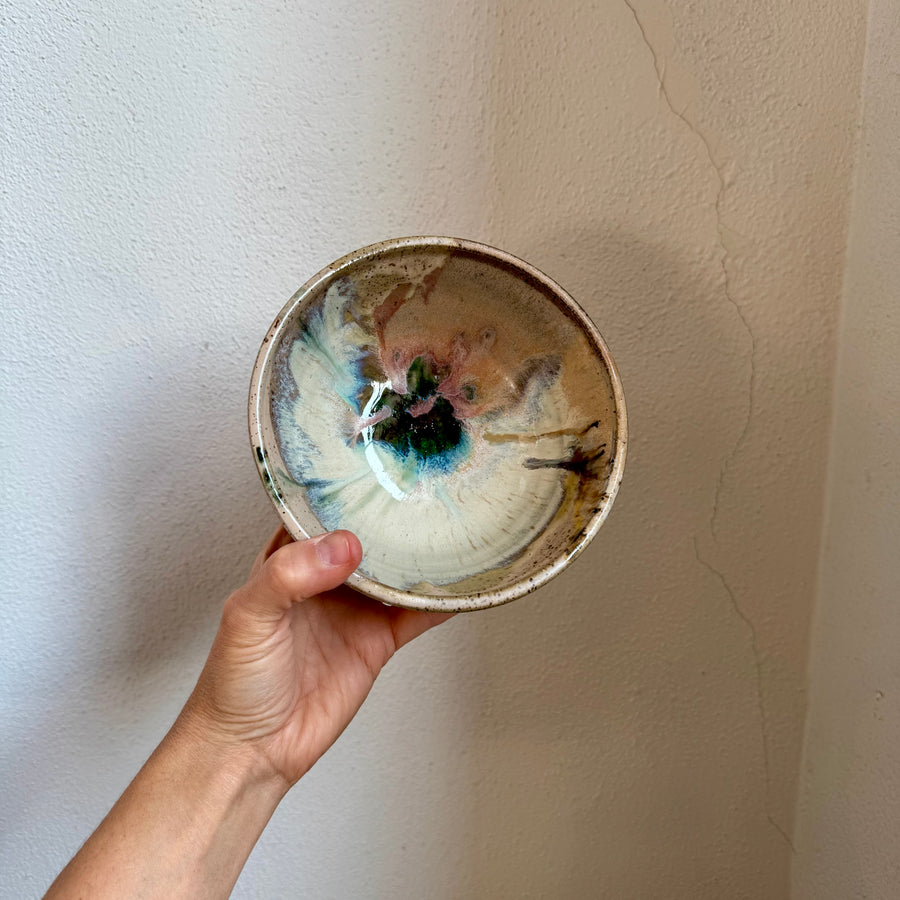 Speckled Neutrals Bowl with Turquoise