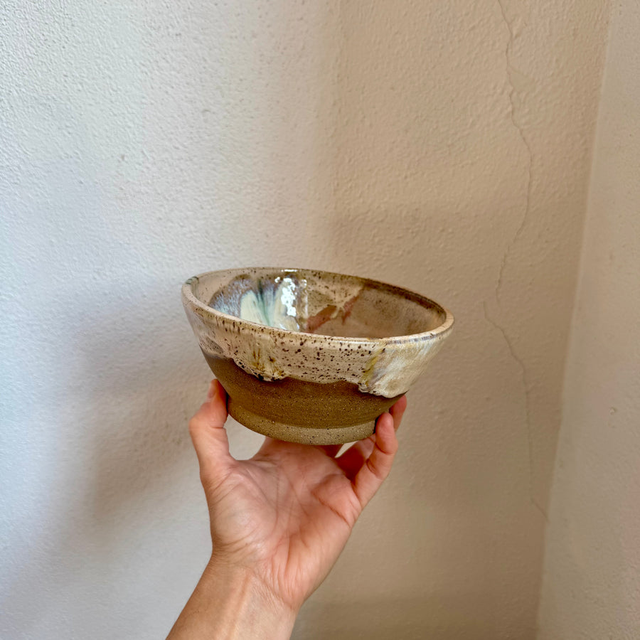 Speckled Neutrals Bowl with Turquoise