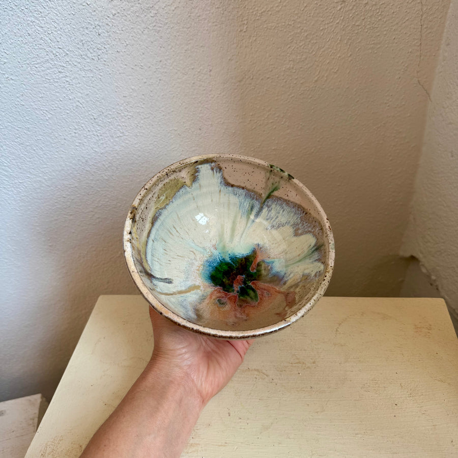 Speckled Neutrals Bowl with Turquoise