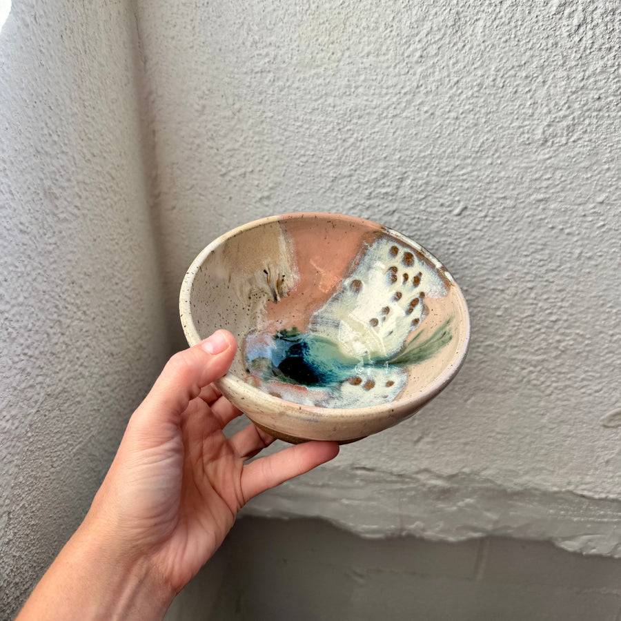 Speckled Neutrals Bowl with Turquoise