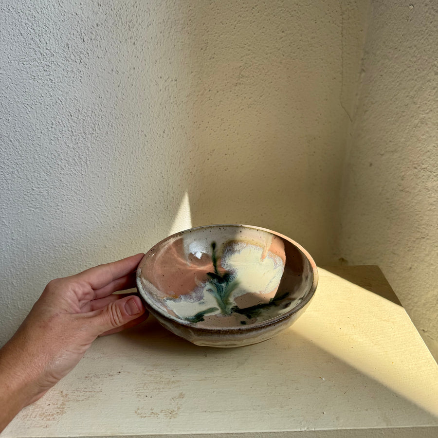 Speckled Neutrals Bowl with Turquoise