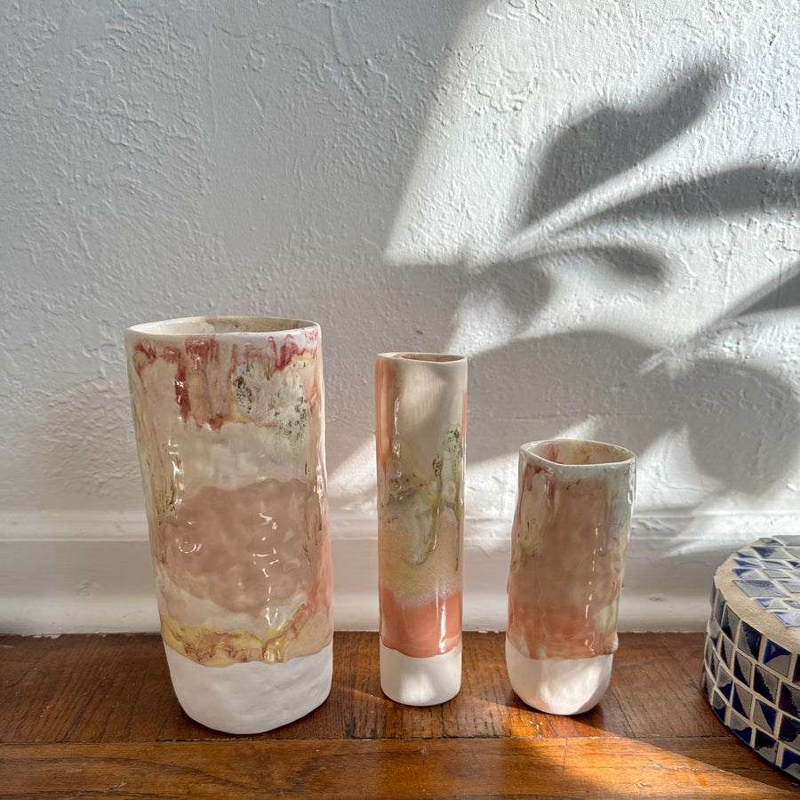 Multi Pink Speckled Cylinder Vase