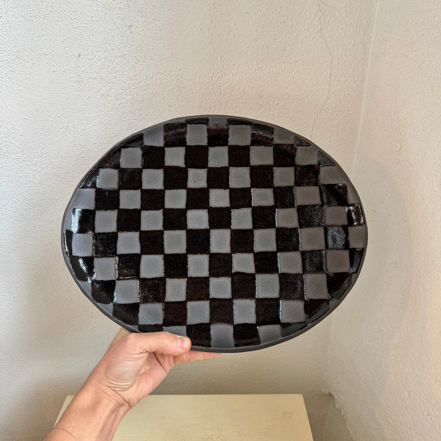 Black Check Oval Platter