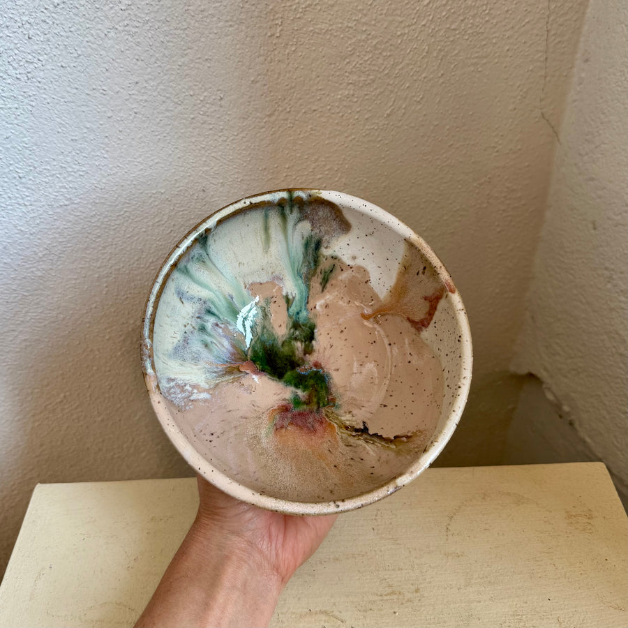 Speckled Neutrals Bowl with Turquoise