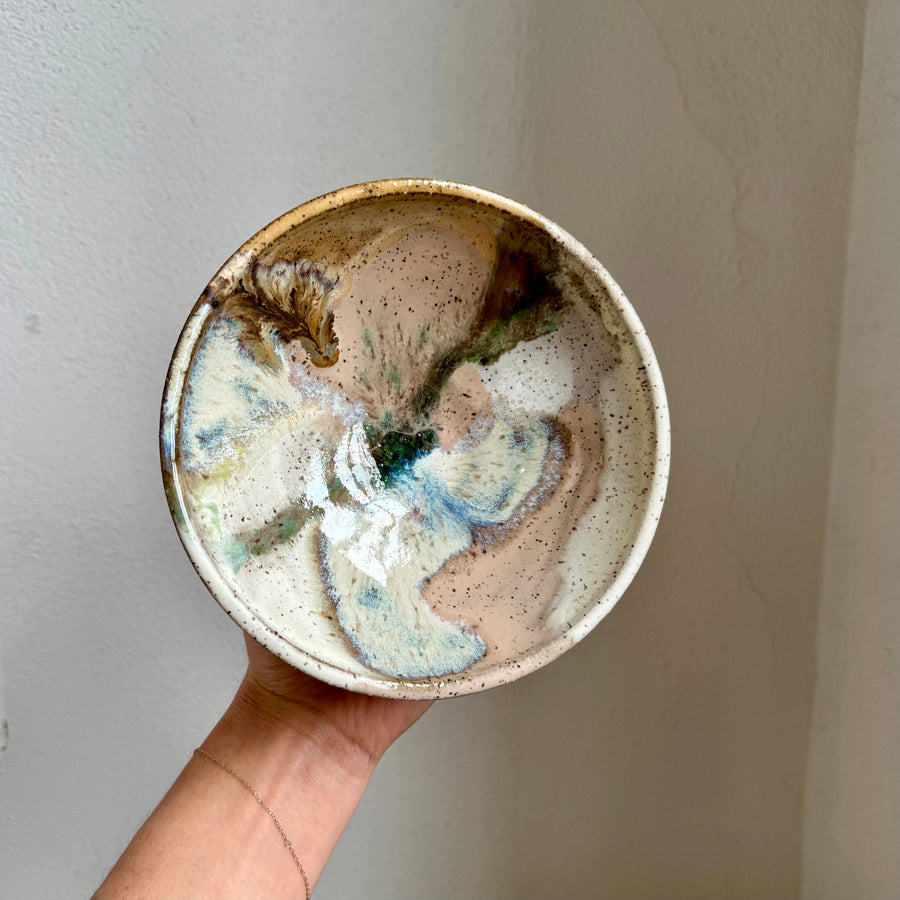 Speckled Neutrals Bowl with Turquoise