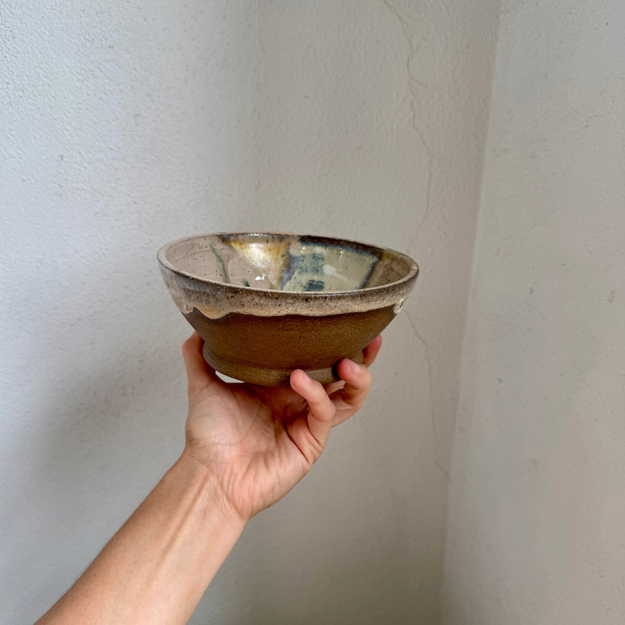 Speckled Neutrals Bowl with Turquoise
