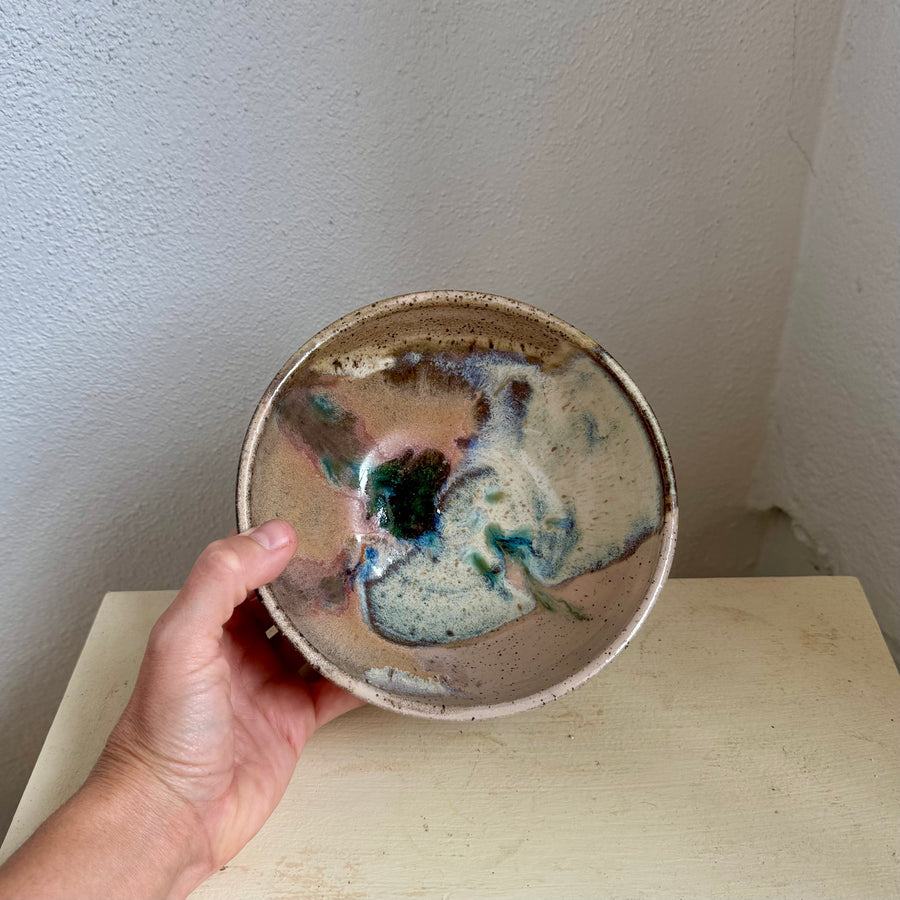 Speckled Neutrals Bowl with Turquoise