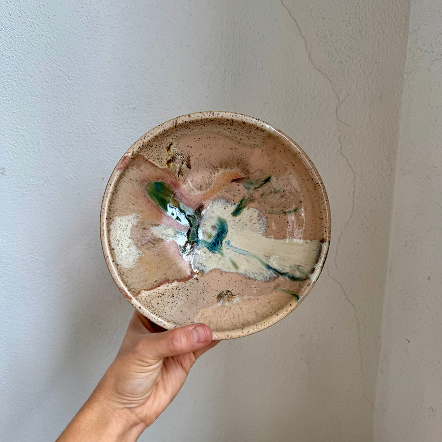 Speckled Neutrals Bowl with Turquoise