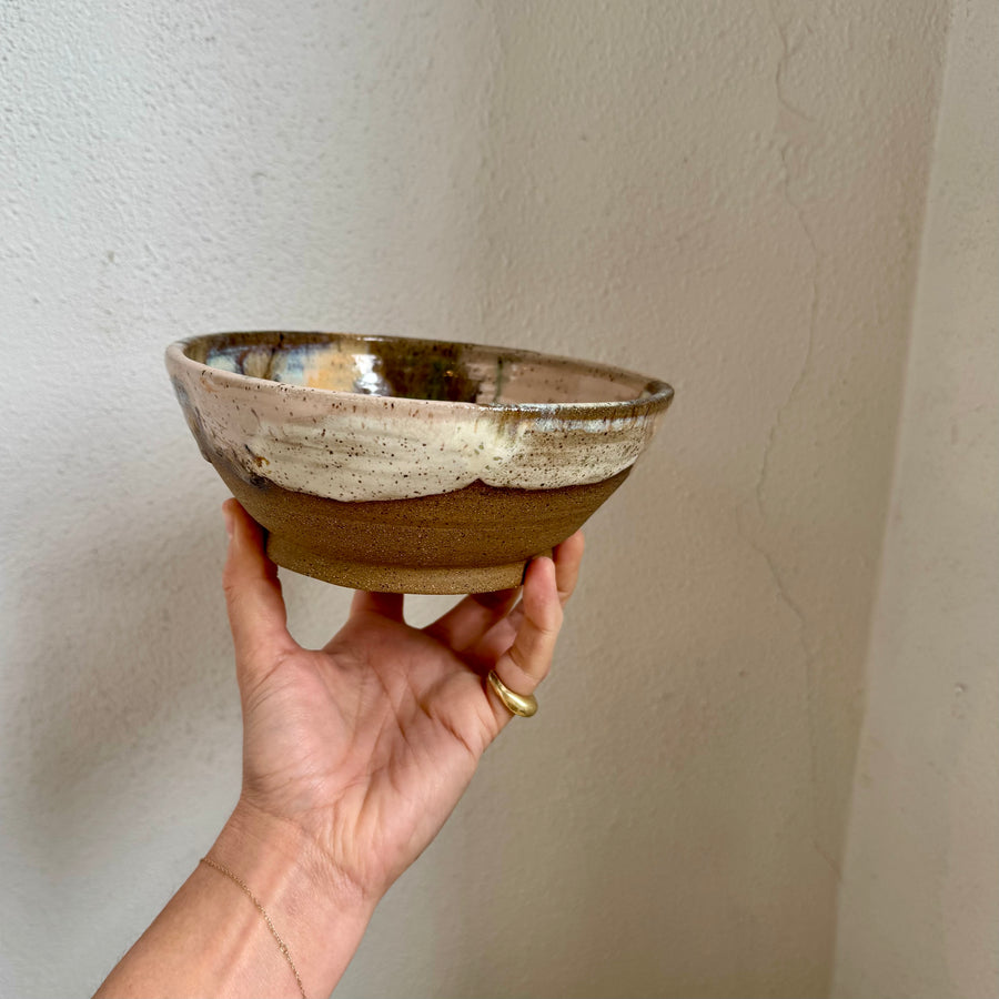 Speckled Neutrals Bowl with Turquoise