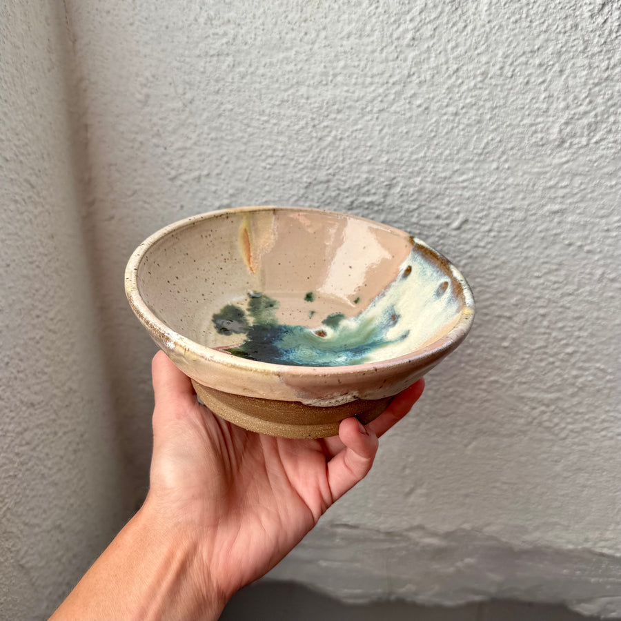 Speckled Neutrals Bowl with Turquoise