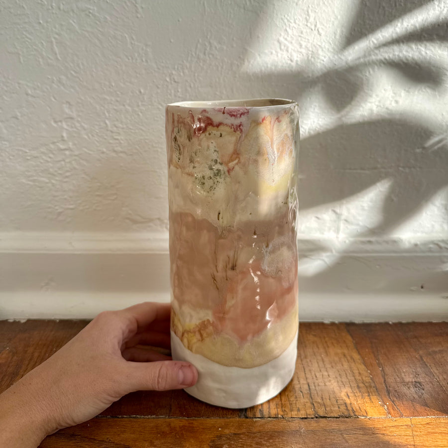Multi Pink Speckled Cylinder Vase