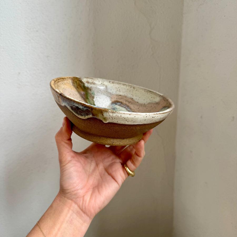 Speckled Neutrals Bowl with Turquoise