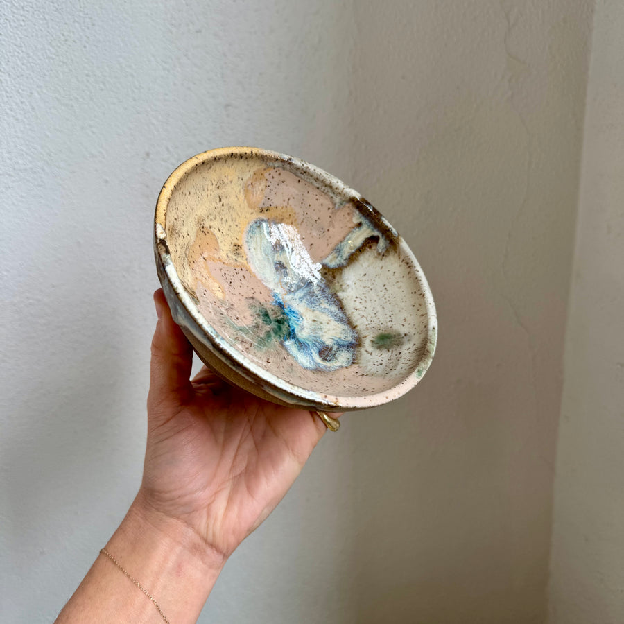Speckled Neutrals Bowl with Turquoise