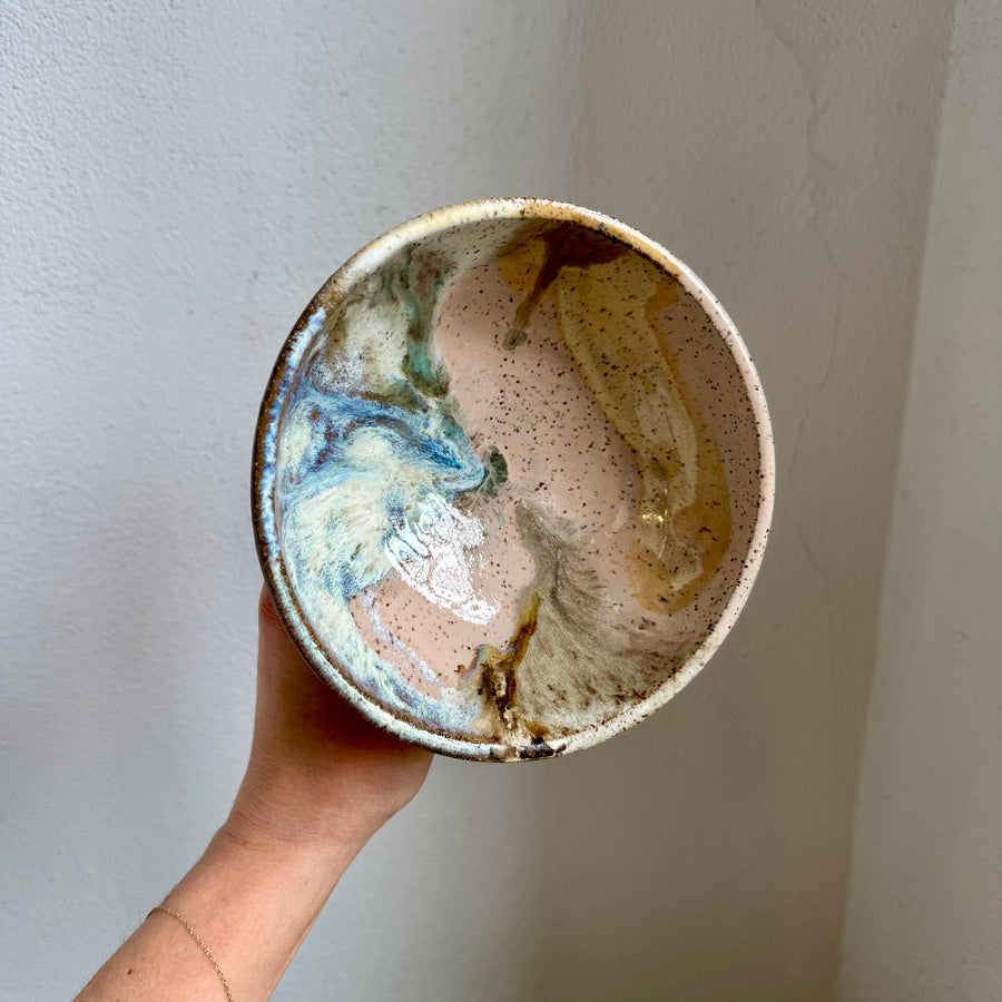 Speckled Neutrals Bowl with Turquoise