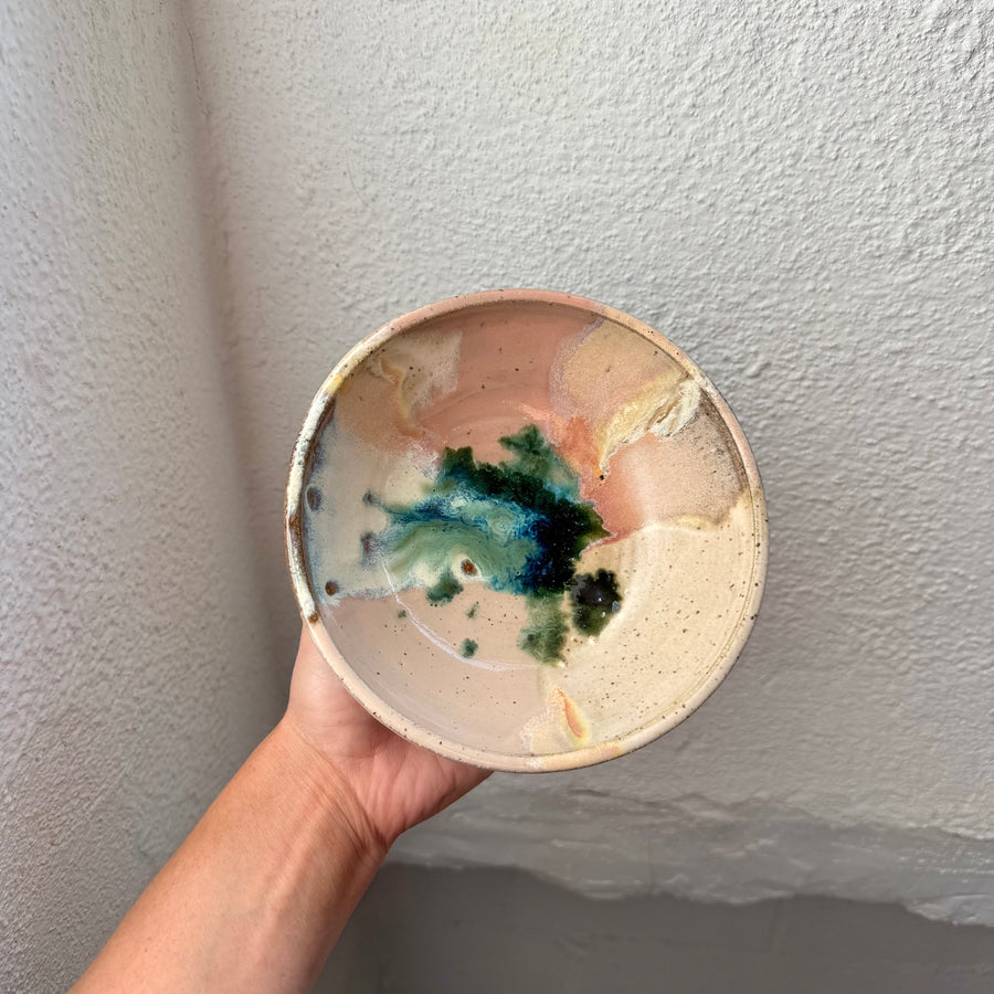 Speckled Neutrals Bowl with Turquoise