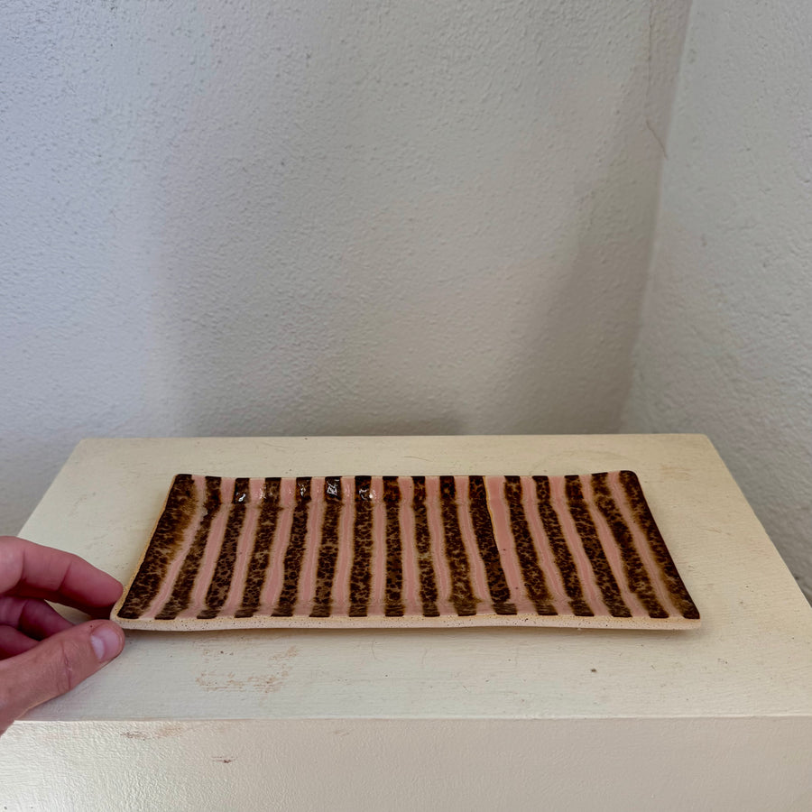 Pink + Speckled Brown Stripe Vanity Tray