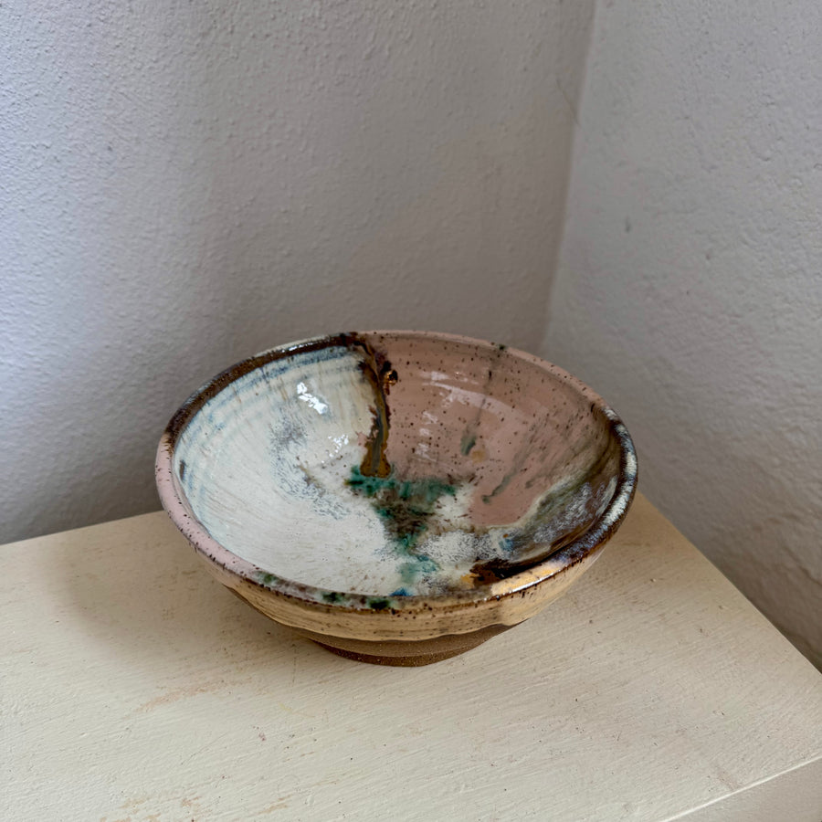 Speckled Neutrals Bowl with Turquoise