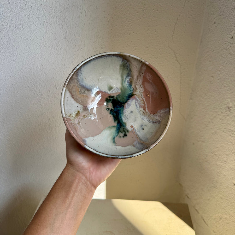 Speckled Neutrals Bowl with Turquoise