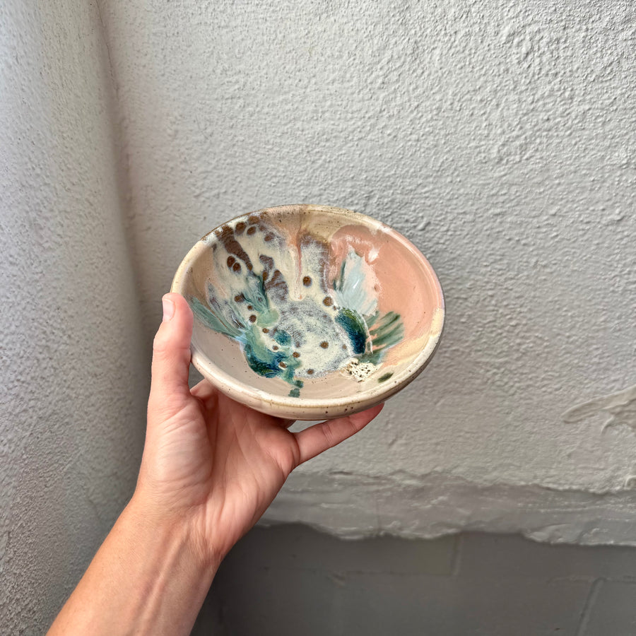 Speckled Neutrals Bowl with Turquoise