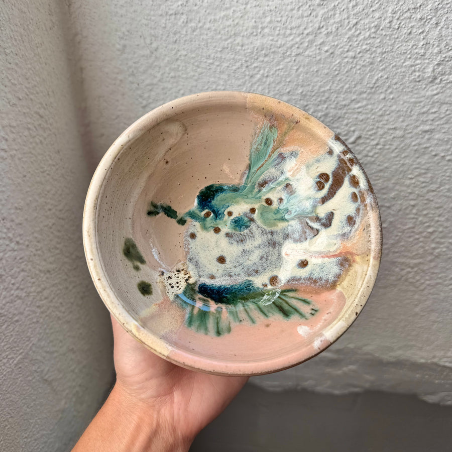 Speckled Neutrals Bowl with Turquoise