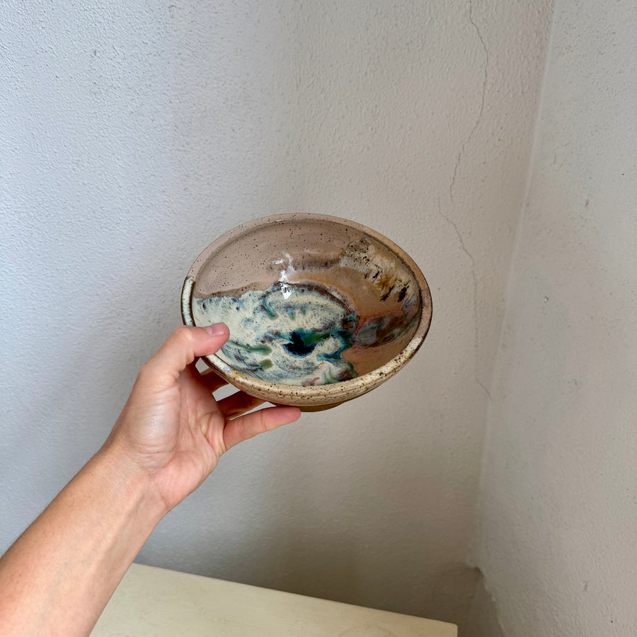 Speckled Neutrals Bowl with Turquoise