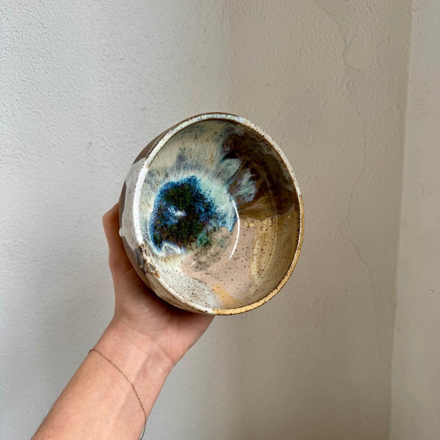 Speckled Neutrals Bowl with Blue