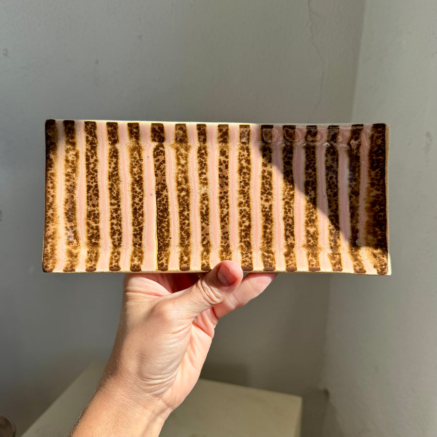 Pink + Speckled Brown Stripe Vanity Tray
