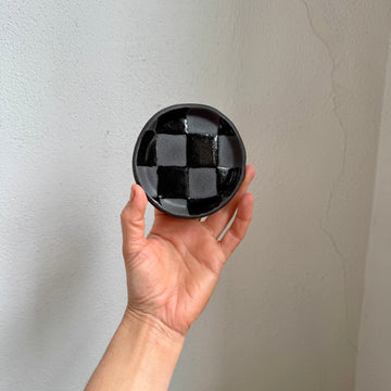 Black Check Ceramic Ring Dish