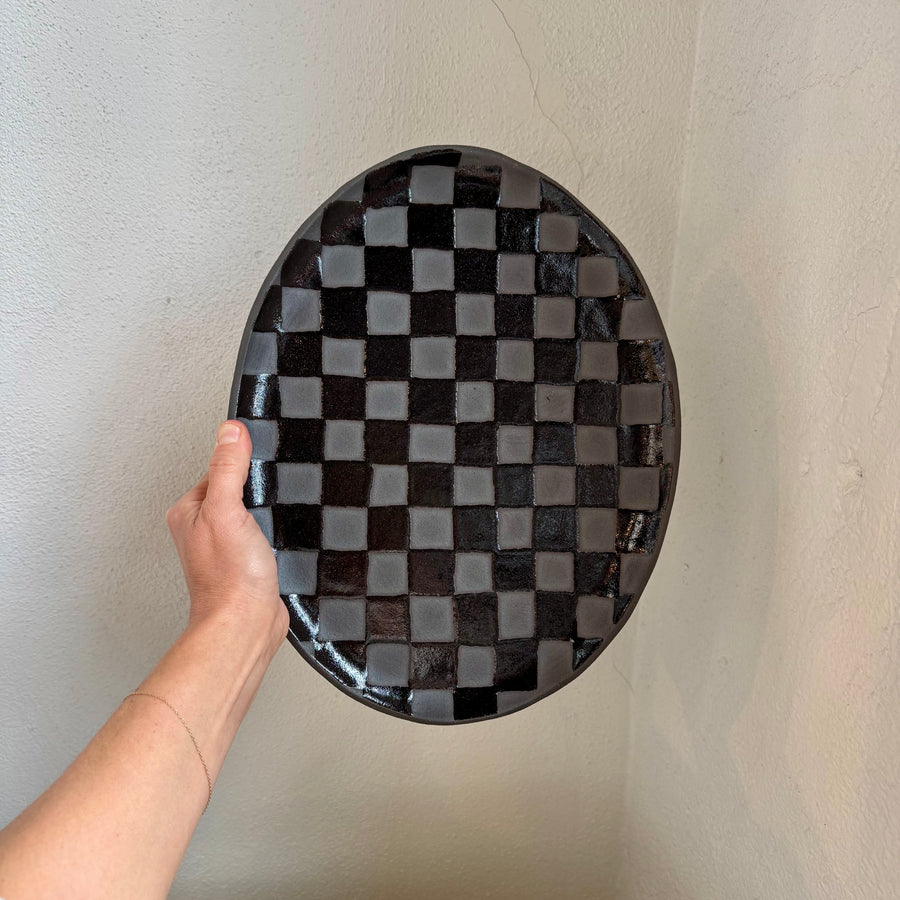 Black Check Oval Platter