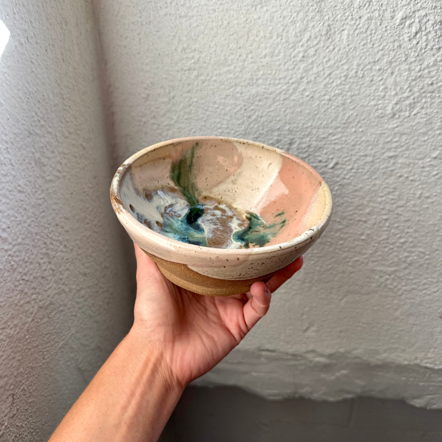 Speckled Neutrals Bowl with Turquoise