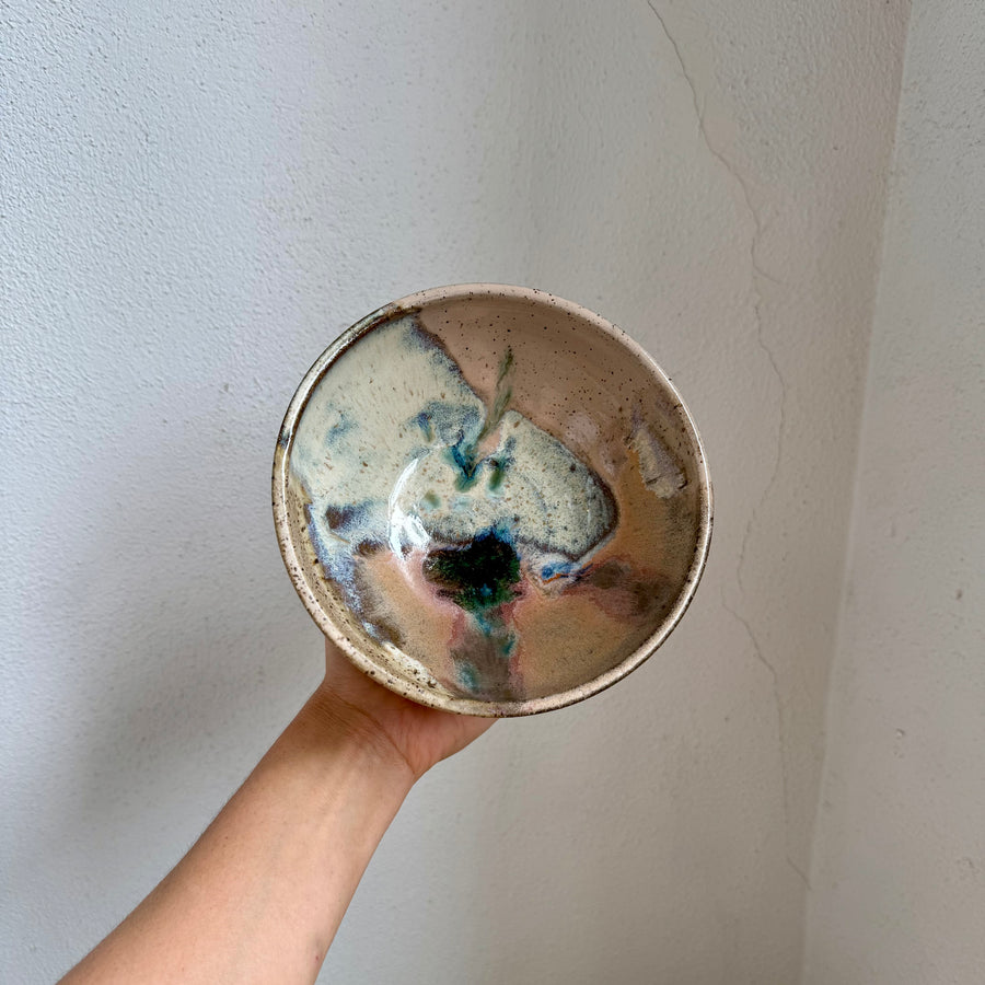 Speckled Neutrals Bowl with Turquoise