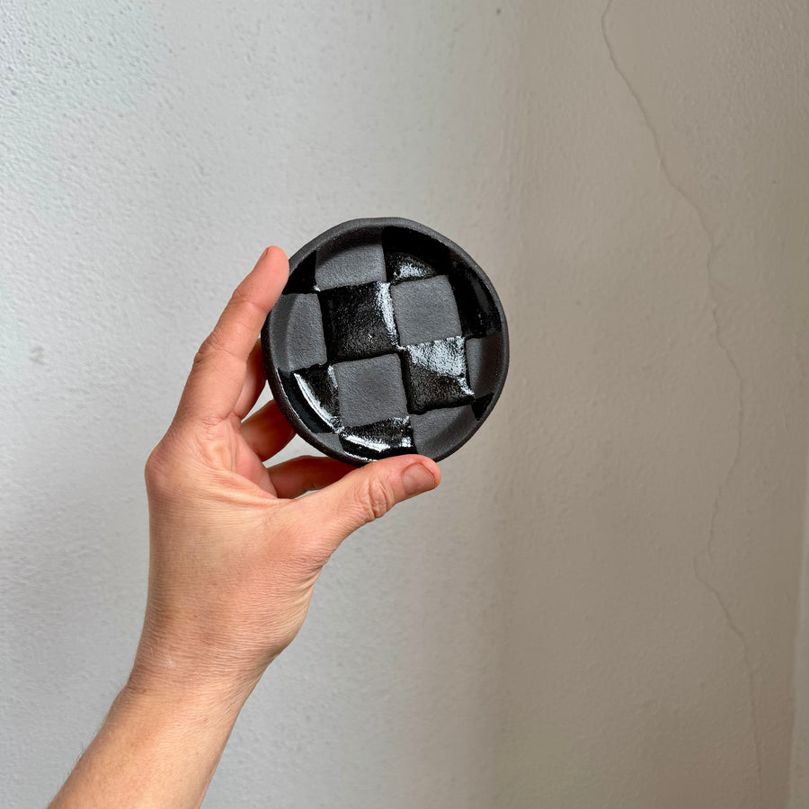 Black Check Ceramic Ring Dish