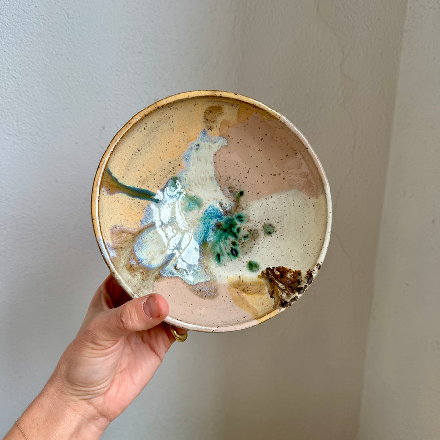 Speckled Neutrals Bowl with Turquoise