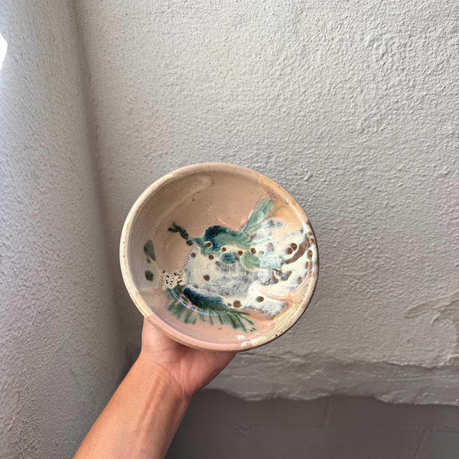 Speckled Neutrals Bowl with Turquoise