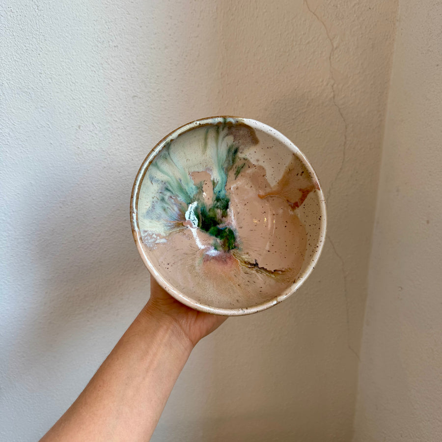 Speckled Neutrals Bowl with Turquoise