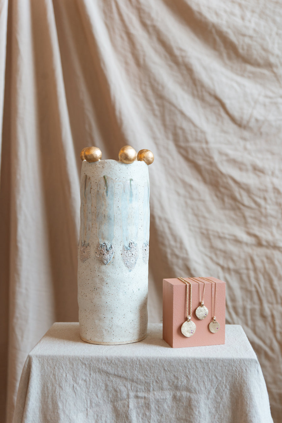 Tall Cylinder Vase with Adorned Rim