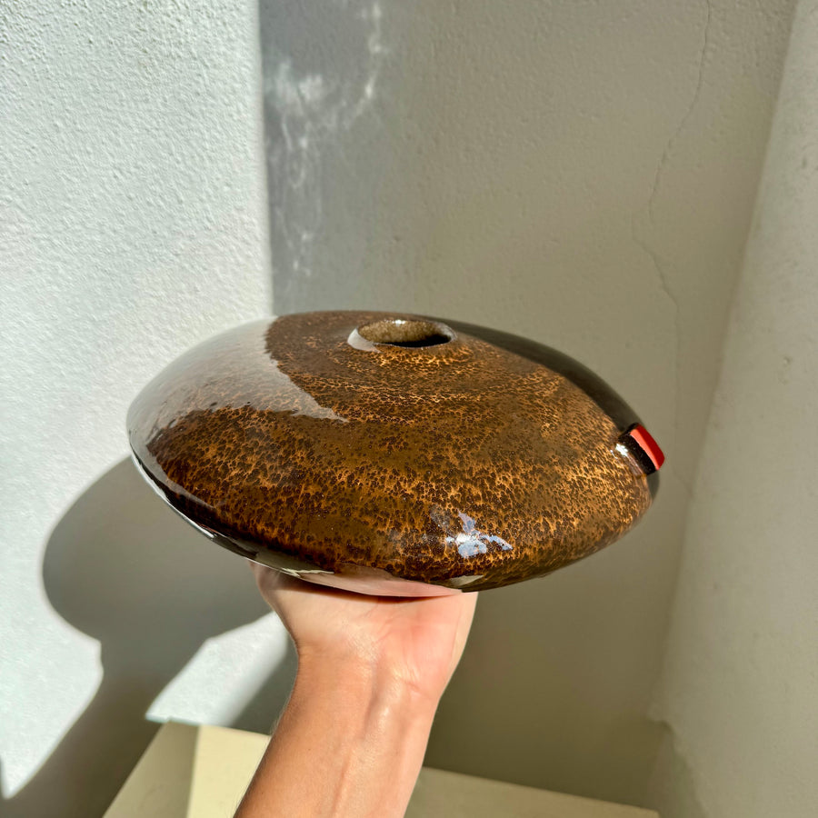 Brown Shallow Vase with Orange