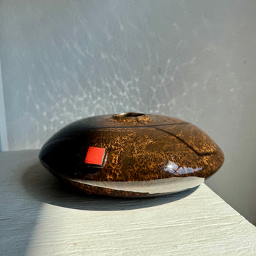 Brown Shallow Vase with Orange